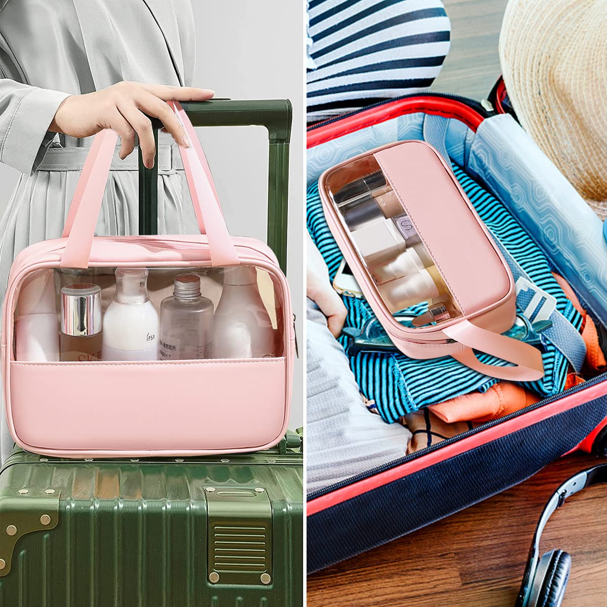 MAYCREATE 3 Pcs Clear Makeup Pouch Set Cosmetic Organizer Bag for Women and Girls Travel Waterproof Toiletry Storage Kit for Home Travel Use (Rose Pink) MAYCREATE 3 Pcs Clear Makeup Pouch Set Cosmetic Organizer Bag for Women and Girls Travel Waterproof Toiletry Storage Kit for Home Travel Use (Rose Pink)